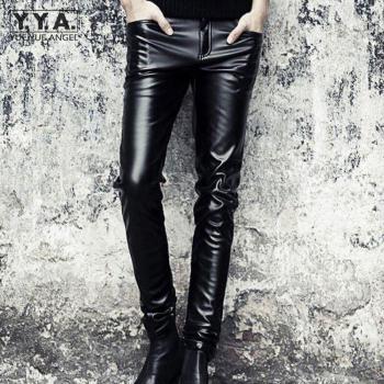 Pantalon de moto slim noir – faux cuir PU, look punk
