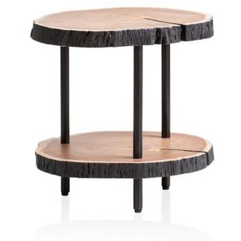 FineBuy Beistelltisch Akazie Metall 45x45x50 cm Baumkante Modern mit Stauraum