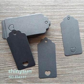 Classic Black Hollowed Heart Hang Tag Set – 50 units, 4x9 cm