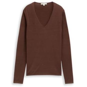 TOM TAILOR Damen Strickpullover V-Ausschnitt M Braun, 60% Baumwolle, 40% Viskose