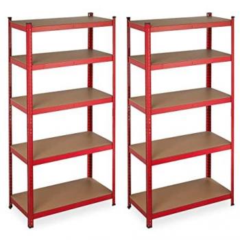 Estantería para Taller, 2 Unidades, 5 Baldas, 180 x 90 x 40 cm, Resiste 875 kg, Acero y MDF, Rojo