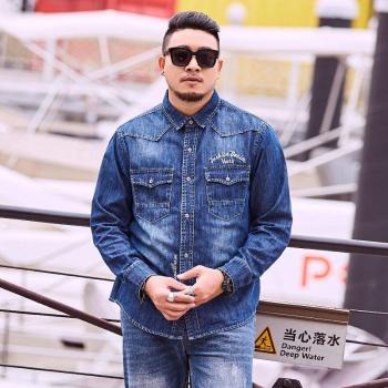 6XL New Men's Embroidered Long Sleeve Denim Shirt for Spring and Autumn