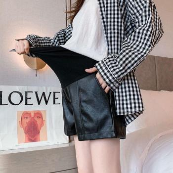 Pregnancy Black PU Belly Shorts