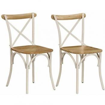 Sillas con patrón cruzado 2 piezas blanco sólido Mango