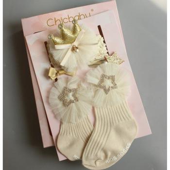 0-24M Baby Girl Tutu Socks with Anti-Slip, Headband, and Hair Pin