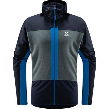 Top térmico Haglofs Roc Flash Mid Hood masculino con matiz gris azulado