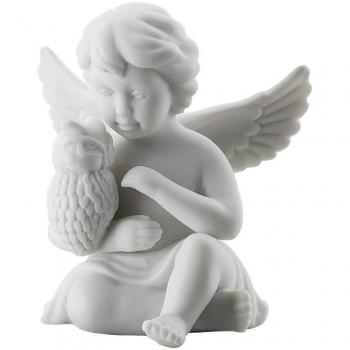 Rosenthal Engel mit Eule, Porzellan, 14,5 cm, Weiss Matt