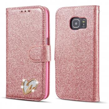 Glitzer‑Etui für Galaxy S6 – Liebe-Herz‑Design in Roségold
