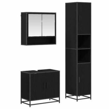 Set Mobili per Bagno 3 Pcs Rovere Nero Legno Multistrato (Confezionamento)