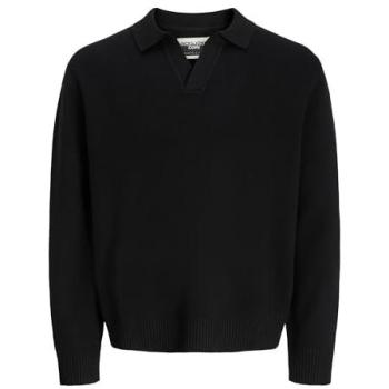 Jack & Jones „JCOCOVER KNIT SPLIT NECK POLO“ – Obermaterial 60 % Poly, 40 % Baun – schwarz – L
