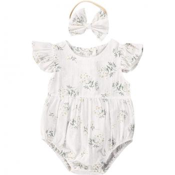 Infant Baby Girls Floral Printed Romper with Headband