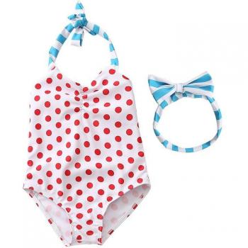 Bañador retro de lunares con cuello Halter para niña, body de una pieza con diadema de 0 a 6T