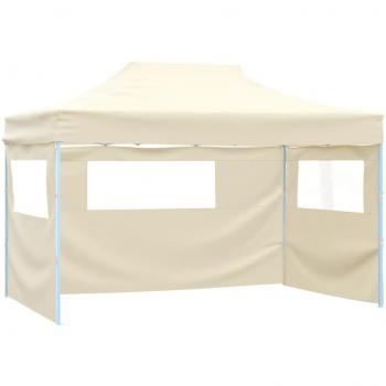 Faltbares Party-Zelt 3×4m Profi-Qualität mit 3 Seitenwänden Stahl Creme