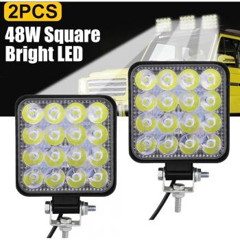 Luces de Trabajo LED Cuadradas 48W – Ideal para Conducción Nocturna y Pesca