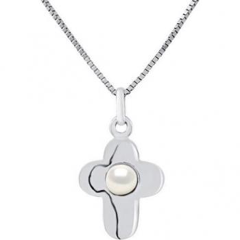 Orecchino LÉA & ARTHUR Crocifisso con Perle d'Acqua Dolce 4-4,5 mm Argento 925 Naturale
