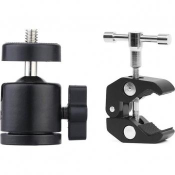 1 Pcs Mini Ball Head with 1 Pcs Super Clamp for Tripods