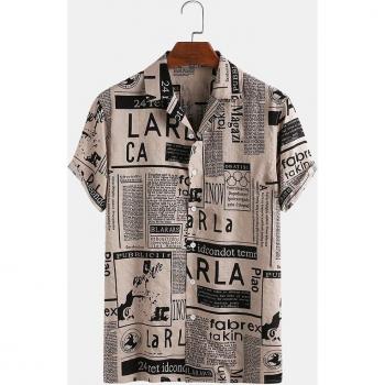 Chemise Hawaïenne pour Homme, Manches Courtes, 65% Coton, Motif Journal