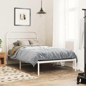 107x203cm White Headboard Metal Bed Frame