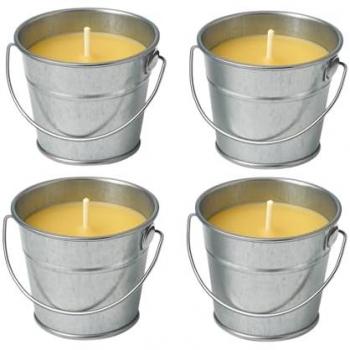 Bougies citronnelle pour plein air, ensemble de 4 + seau en métal – durée 12h