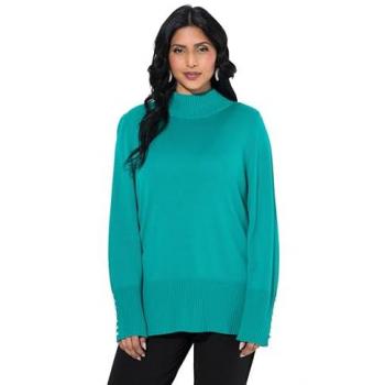 Woll‑Seiden‑Mix Pullover von Ulla Popken – Grün, 58/60, Stehkragen für Damen