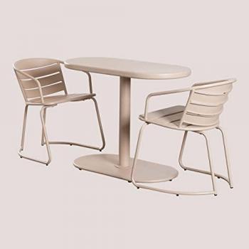 Conjunto Table Ovale et 2 Chaises de Jardin Beige