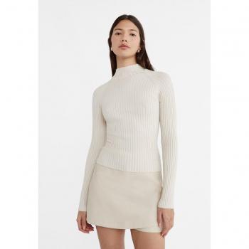 Stradivarius Stone Ribbed Mock Turtleneck Sweater