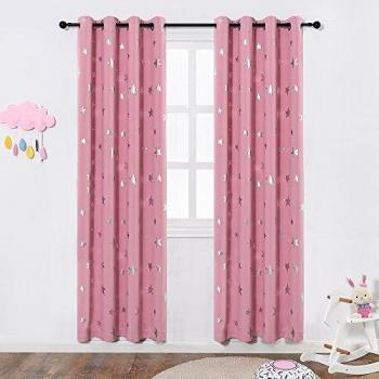 Anjee Pink Starry Night Thermal Curtains for Kids Room