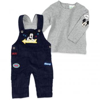 Mickey Mouse Baby Set: Graues Shirt & Dunkelblaue Latzhose für Jungen | 2-teilig | Größe: 3-6 Monate