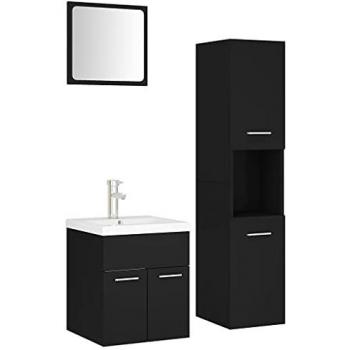 Armoire de rangement pour salle de bain noire avec lavabo intégré