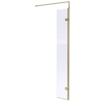 Brushed Brass 8mm Toughened Safety Glass Wetroom Hinged Return Screen with Support Bar
