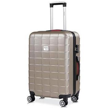 Valise rigide Exopack couleur champagne de 80L avec 4 roues pivotantes et serrure TSA en plastique ABS