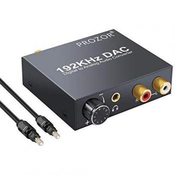 PROZOR 192 kHz DAC Toslink‑Coaxial‑Analog Stereo con Volume Controllo e 3.5 mm Jack