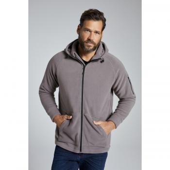 JP1880 Grey Plus Size Fleece Jacket, Hooded, 4XL, Men's