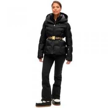 Chaqueta de Esquí Superdry Luxe Puffer con Capucha Negra para Mujer