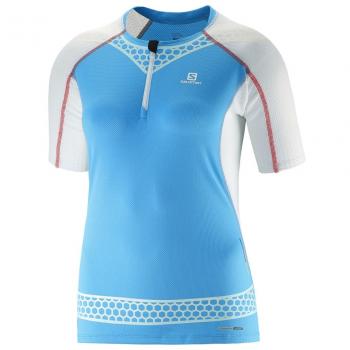 Tee Exo Zip Azul Celeste, Modelo S‑Lab Feminino