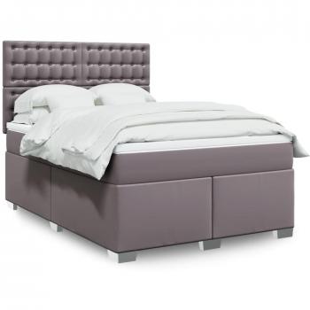 VidaXL Boxspringbett Kunstleder Grau 140x190 cm mit Matratze