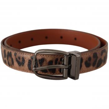 Brown Leopard Embossed Leather Buckle Belt