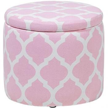 Sgabello Poggiapiedi Rotondo Quadrifoglio Rosa‑Bianco con Tutela di Tessuto