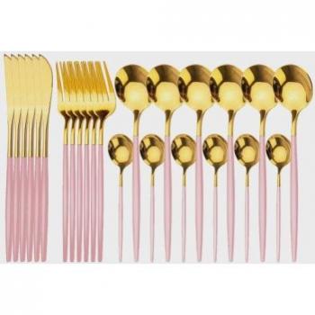Colección Dusseldorf de cubiertos 24 piezas, acento dorado y rosa