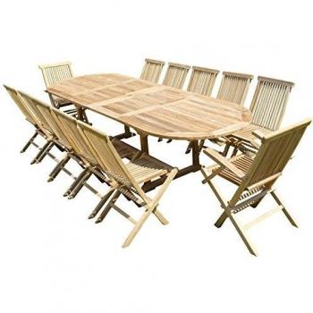 Ensemble de mobilier de jardin Nayan en teck 10 chaises 2 fauteuils Jenae