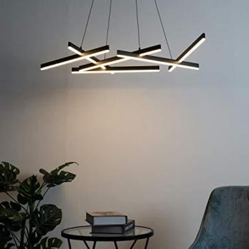 Suspension LED design à barres entrecroisées en aluminium noir 120 cm