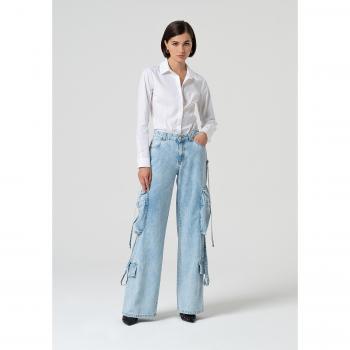 Jean Cargo Largo Lungo Bleach Denim