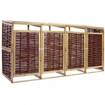 VidaXL Struttura per quattro secchi della spazzatura in legno di pino e rattan