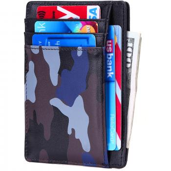 Kinzd Slim Leather RFID Blocking Front Pocket Wallet (Camouflage Blue)