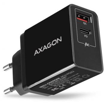AXAGON sítěová nabíječka PD & QUICK, USB-A, USB-C PD, 22W, černá