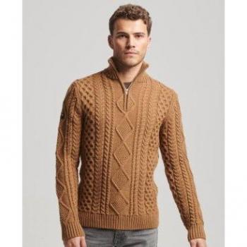 Superdry Pull Demi-Zip Torsadé – Version Vintage Jacob – Couleur Marron – Homme – M