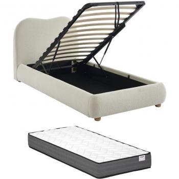Lit coffre blanc Tissu Bouclette 90x190 cm + Matelas – VANARI