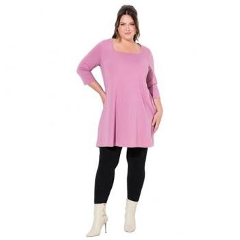 Ulla Popken A‑Line Longshirt mit Carré Ausschnitt – Rosa, Größe 46/48