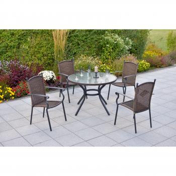 MERXX Roma Terrassen-Set – 5‑Teiliges Pulverbeschichtetes Aluminium, Tisch Ø 104 × 74 cm