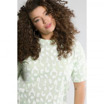 T-shirt cotone oversize leopardata, donna, turchese, taglia 60/62